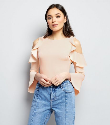 Pink Vanilla Shell Pink Frill Trim Cold Shoulder Bodysuit | New Look