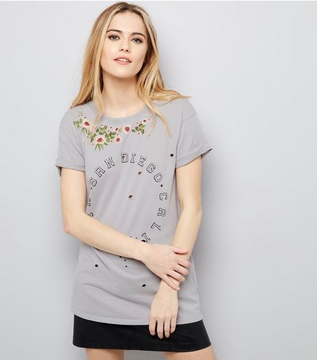 Grey San Diego Ripped Short Sleeve T-Shirt | New Look