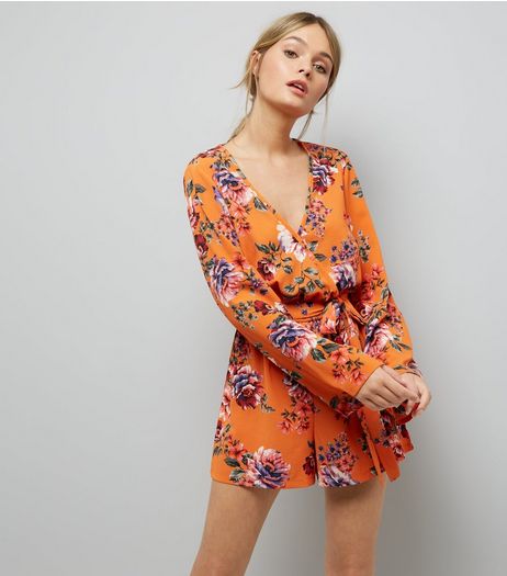 Orange Tropical Floral Print Flared Sleeve Dress | New Look