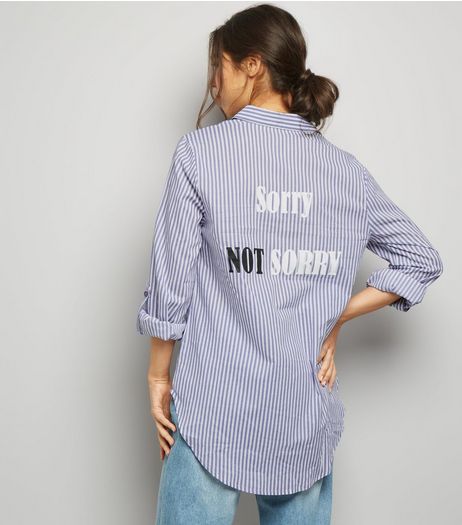 Innocence Blue Stripe Sorry Not Sorry Print Shirt | New Look
