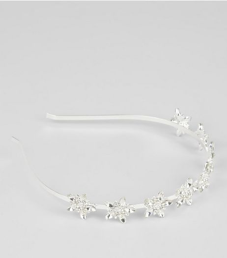 Silver Crystal Flower Headband | New Look