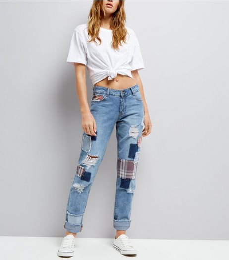 Urban Bliss Blue Ripped Patchwork Jeans | New Look