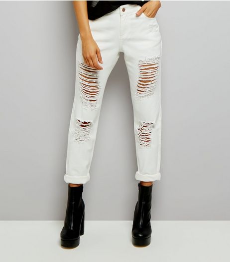 Urban Bliss White Ripped Boyfriend Jeans | New Look