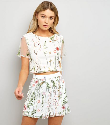 Parisian White Floral Mesh Crop Top | New Look