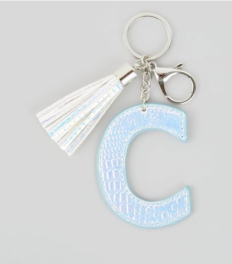 Silver Holographic Snakeskin Texture Initial C Keyring | New Look
