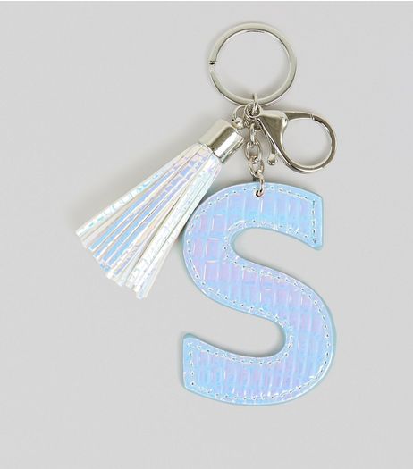 Silver Holographic Snakeskin Texture Initial S Keyring | New Look