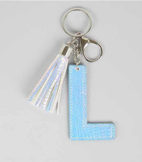Silver Holographic Snakeskin Texture Initial L Keyring | New Look