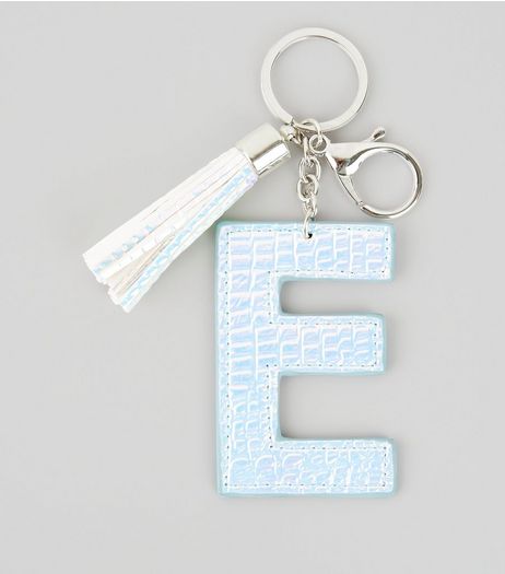Silver Holographic Snakeskin Texture Initial E Keyring | New Look