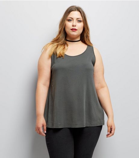 Curves Grey Acid Wash Lattice Back Vest | New Look