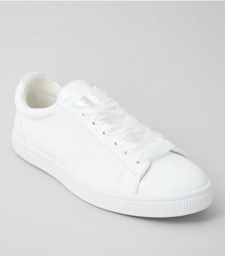 White Patent Ribbon Lace Trainers | New Look