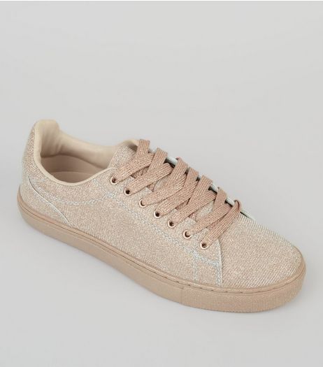 Rose Gold Shimmer Trainers | New Look