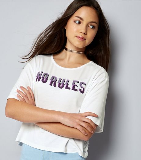 Teens White No Rules Print Plaited Side Crop Top | New Look