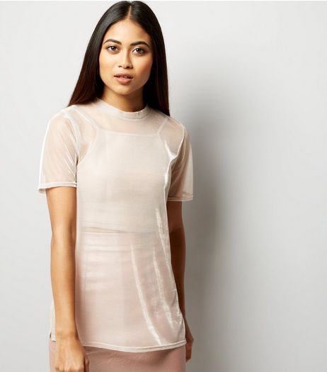 Petite Pink Mesh Metallic Boyfriend T-Shirt | New Look