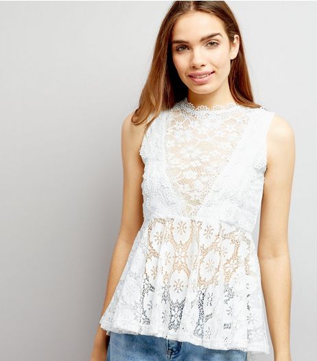 Blue Vanilla White Daisy Lace Top | New Look