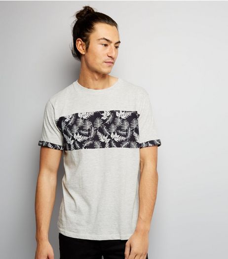 Cream Floral Print Panel Short Sleeve T-Shirt | New Look