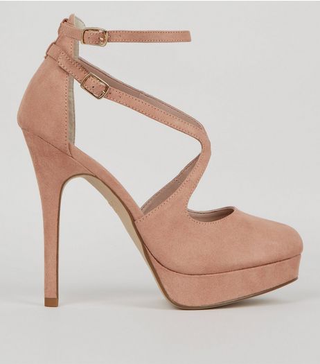 Stone Suedette Platform Heels | New Look