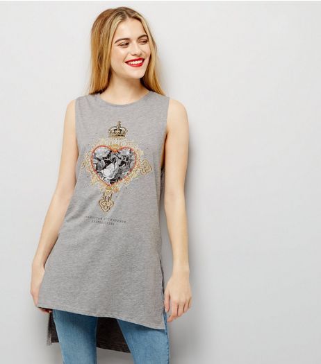Grey Heart Cross Tank Top | New Look