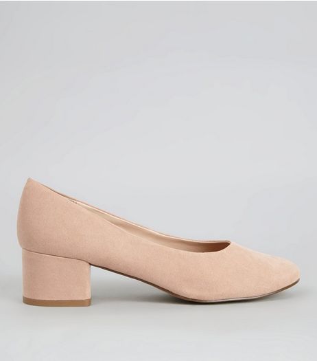 Nude Suedette Low Block Heels | New Look