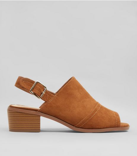 Tan Suedette Slingback Low Block Heels | New Look