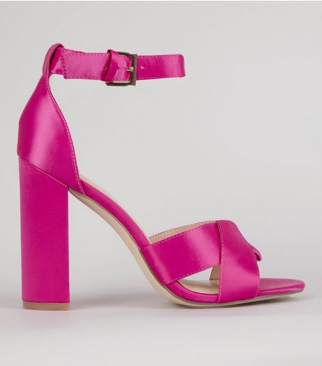 Pink Satin Cross Strap Block Heels | New Look