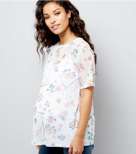 Maternity White Floral Mesh T-Shirt | New Look