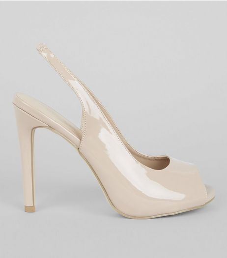 Nude Pink Patent Sling Back Peep Toe Heels | New Look