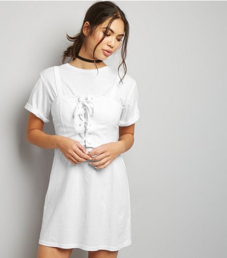 White 2 in 1 Corset T-Shirt Dress | New Look