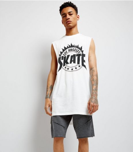 White Los Angeles Skate Longline Drop Arm Vest | New Look
