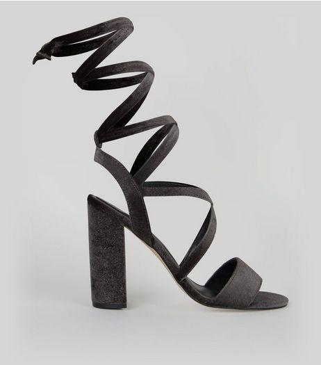 Black Velvet Ankle Tie Heeled Sandals | New Look