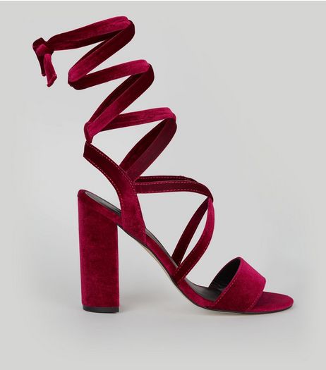 Pink Velvet Ankle Tie Heeled Sandals | New Look