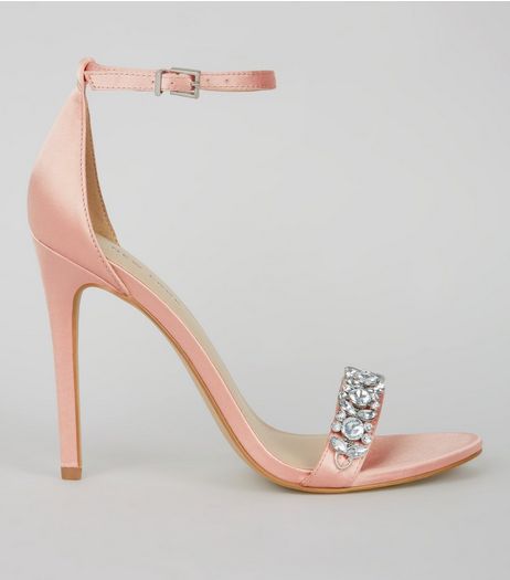 Pink Satin Crystal Embellished Heeled Sandals | New Look