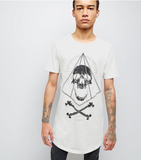 White Skull Print Longline T-Shirt | New Look