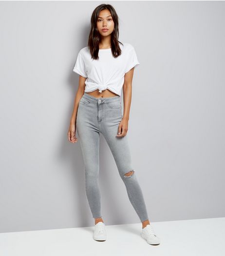 Tall Pale Grey Ripped High Waisted Hallie Jeans | New Look