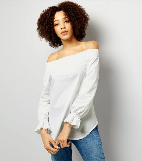 Loving This White Cuffed Bardot Neck Top | New Look