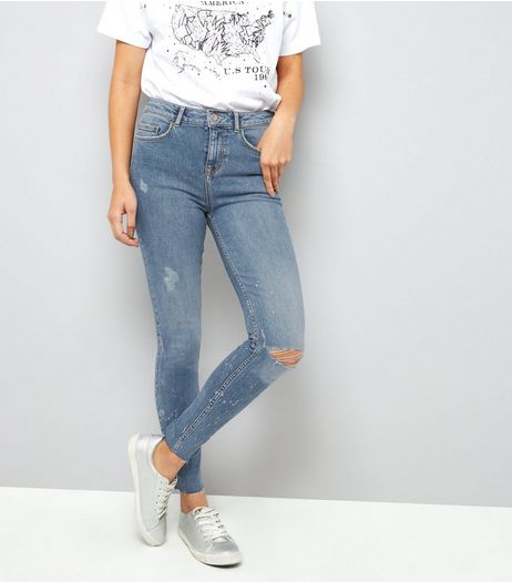 Tall Blue Metallic Print Skinny Jeans | New Look