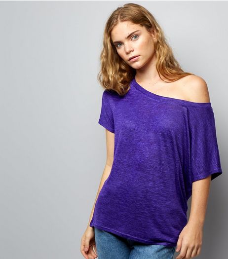 Purple Off the Shoulder T-Shirt | New Look