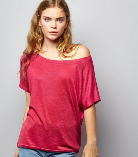Deep Pink Off the Shoulder T-Shirt | New Look