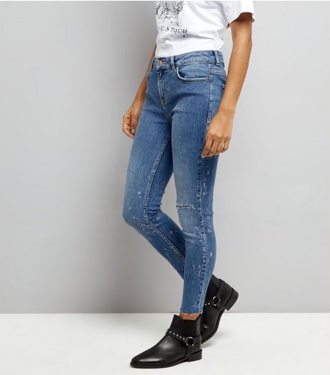Petite Blue Metallic Print Skinny Jeans | New Look
