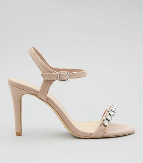 Wide Fit Nude Pink Gem Stone Strap Heeled Sandals | New Look