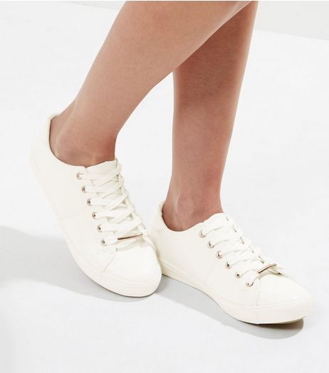 Wide Fit White Metal Trim Trainers | New Look