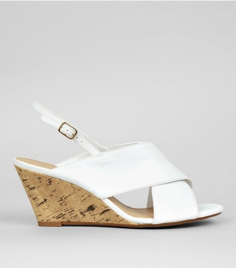 Wide Fit White Cork Wedge Heels | New Look