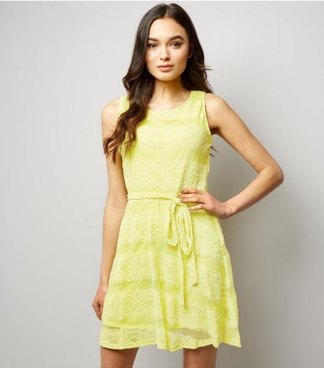 Mela Yellow Lace Tie Waist Dress | New Look