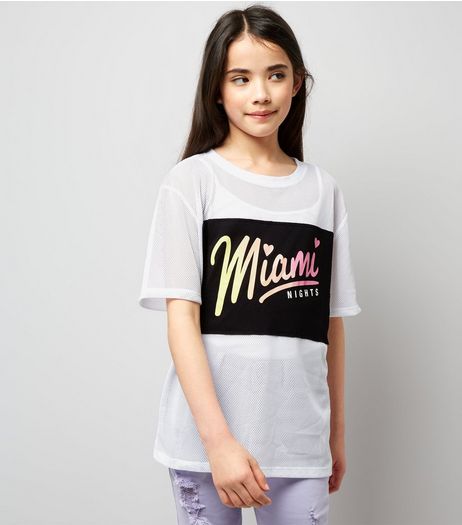 Teens White Mesh Miami Nights Applique T-Shirt | New Look