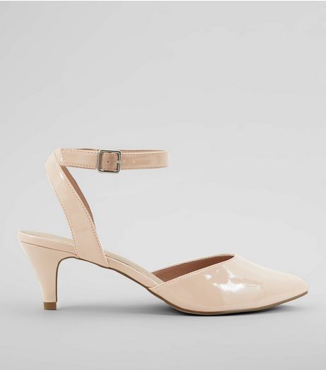 Wide Fit Nude Pink Comfort Patent Kitten Heels | New Look