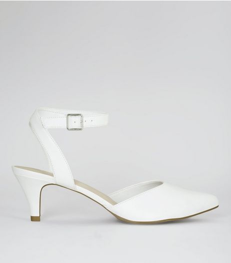 Wide Fit White Comfort Pointed Kitten Heels | New Look
