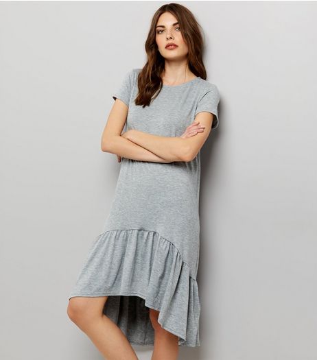 Grey Short Sleeve Drop Hem Dress | New Look