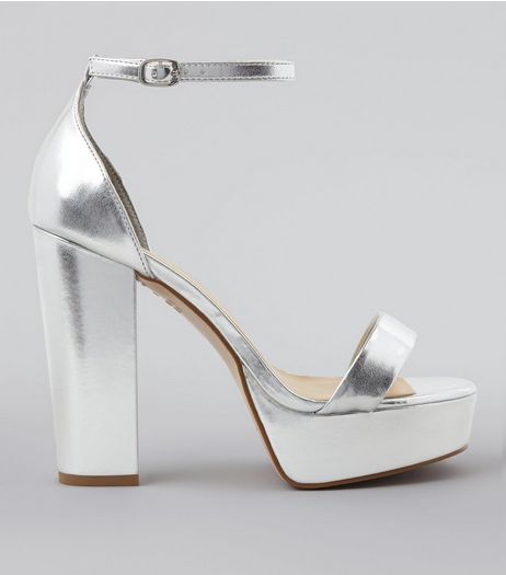 Wide Fit Silver Metallic Platform Heels | New Look