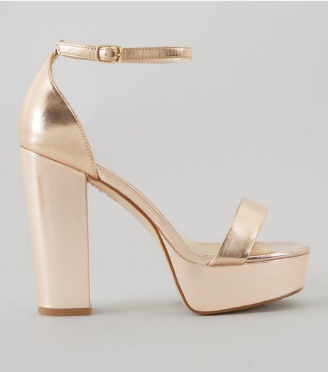 Wide Fit Rose Gold Metallic Platform Heels | New Look