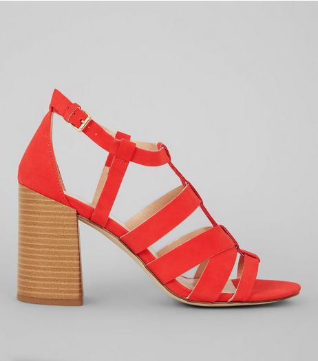 Red Gladiator Heeled Sandals | New Look