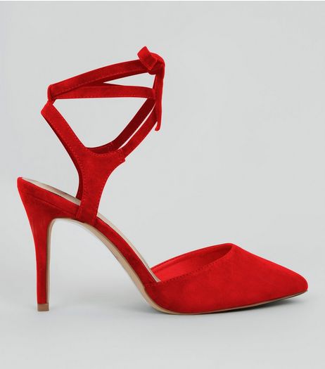 Red Comfort Suedette Lace Up Heels | New Look